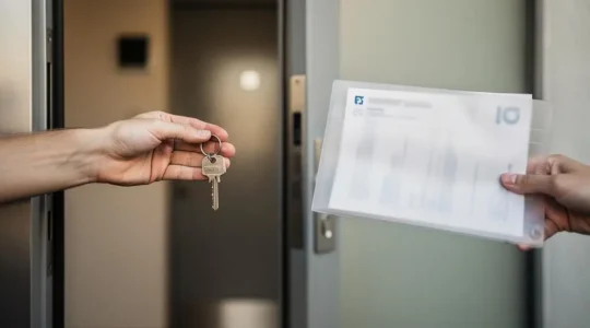 Main tenant recevant les clés d'un appartement, symbole du lien entre attestation d'assurance et entrée dans les lieux