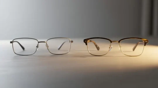 Deux paires de lunettes symbolisant le choix entre l'offre 100% Santé et le panier libre