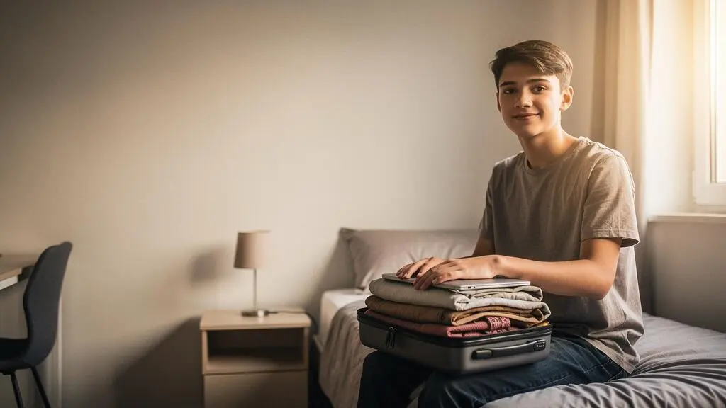 Jeune étudiant dans un petit studio meublé, symbole d'une protection accessible et abordable pour un petit budget