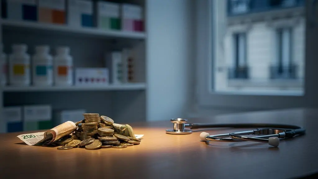 Illustration conceptuelle montrant l'écart entre la prise en charge de la Sécurité sociale et le coût réel des soins de santé en France