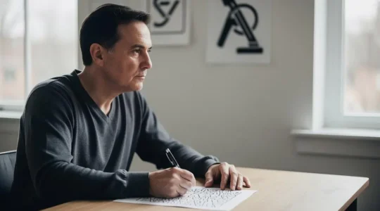 Personne remplissant avec attention et sérénité un questionnaire médical pour son assurance emprunteur