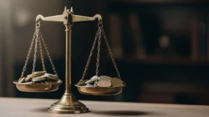 Balance de précision en laiton légèrement déséquilibrée symbolisant l'impossibilité d'un prix d'assurance exact au centime