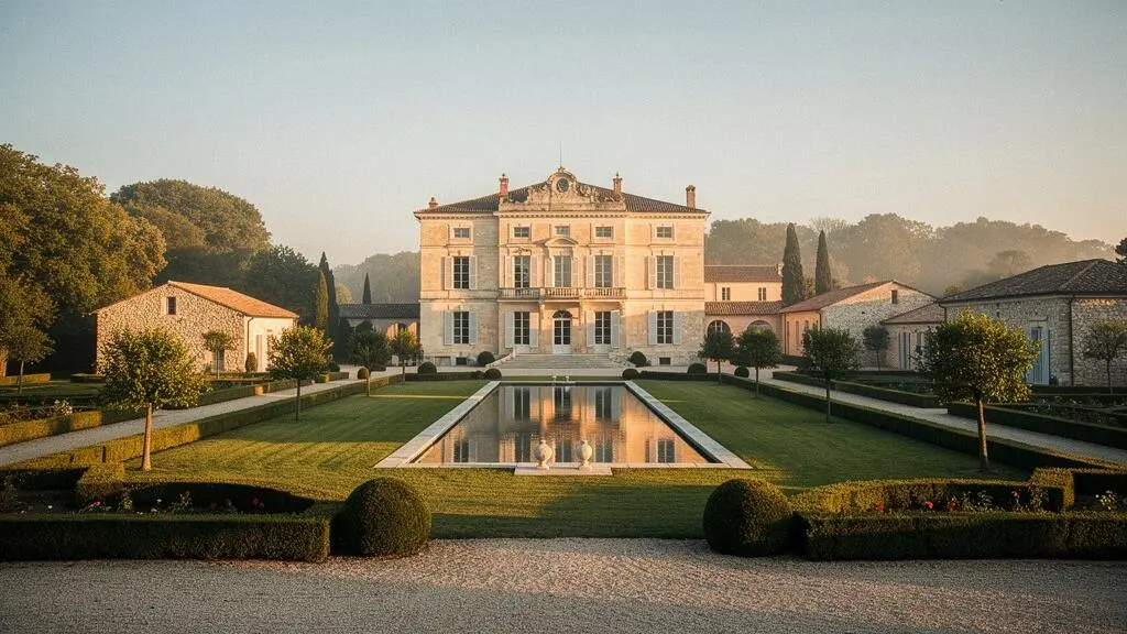 Vue large d'une villa de prestige entourée de son parc et de ses dépendances, symbolisant la protection d'un patrimoine immobilier d'exception